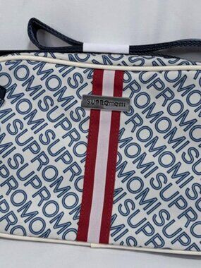 NWT SUPROMOMI Crossbody Bag Beige Blue Monogram Web Stripe Camera Bag